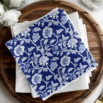 Navy Blue Floral Pattern Digital Paper, White Flower Design, Seamless Tileable Texture, Chinoiserie Pattern