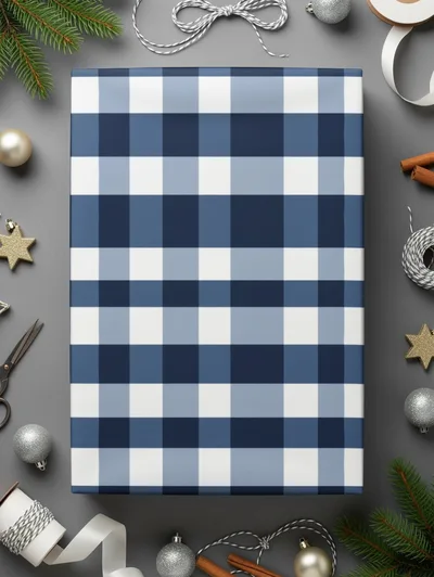 Navy Blue Gingham Digital Paper, Classic Check Pattern, Buffalo Plaid Seamless Pattern