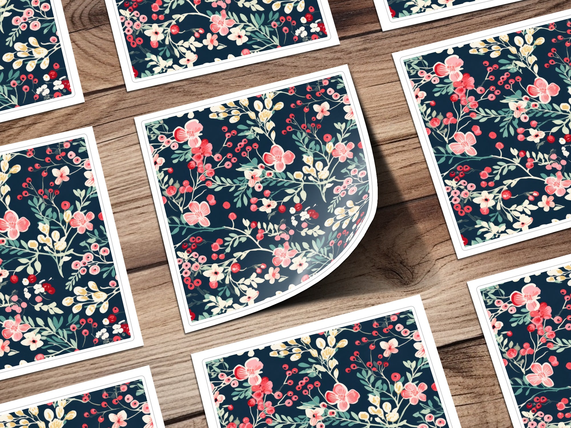 Navy Blue Preppy Christmas Seamless Vibrant Winter Berries Pattern Digital