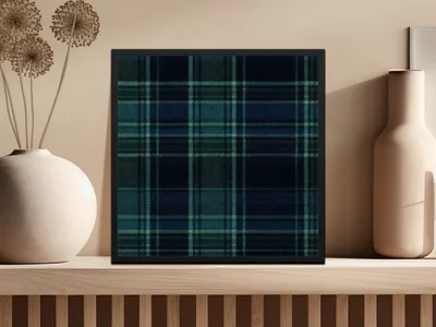 Navy Blue Teal Plaid Scottish Tartan Background Digital