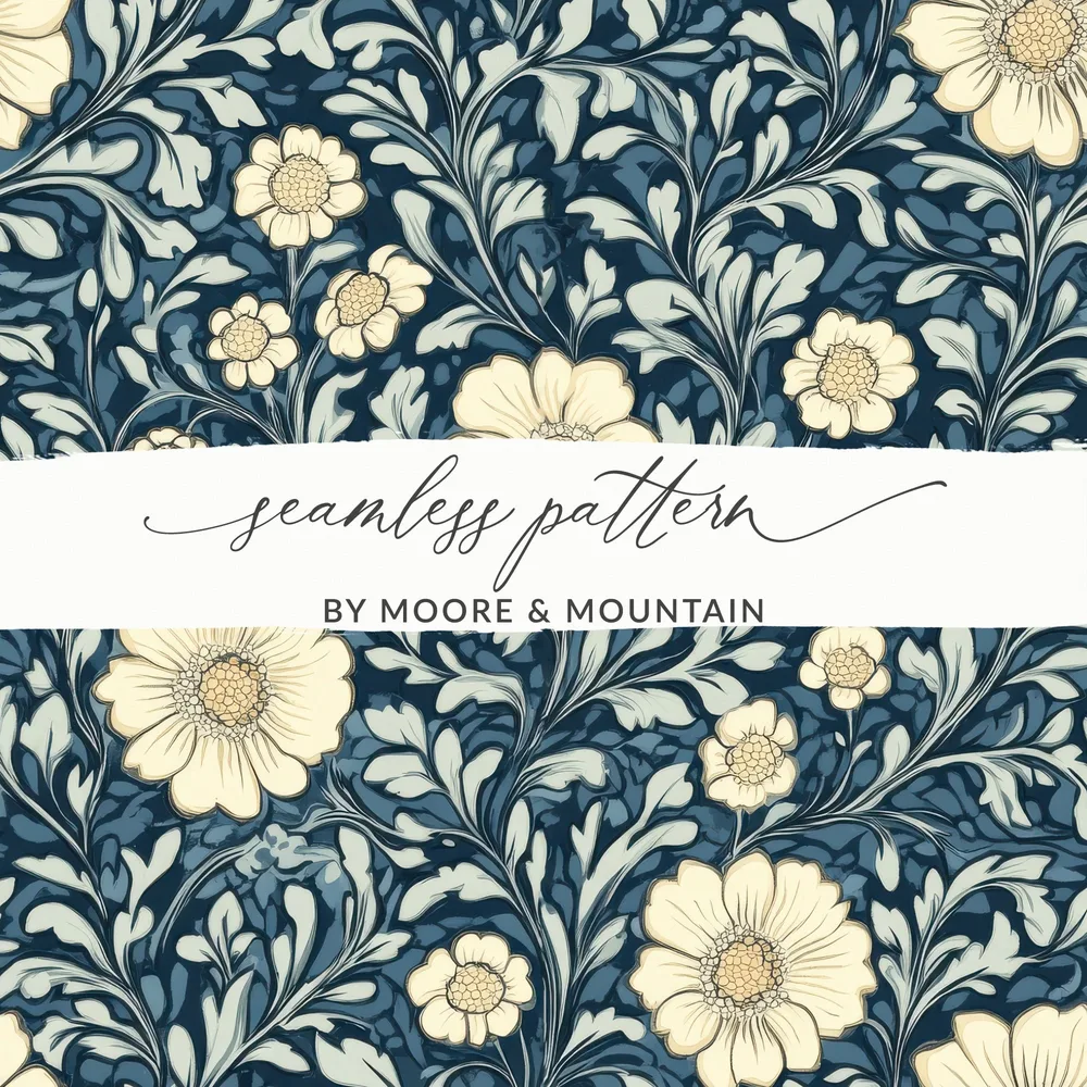 Navy Blue William Morris Seamless Pattern Digital
