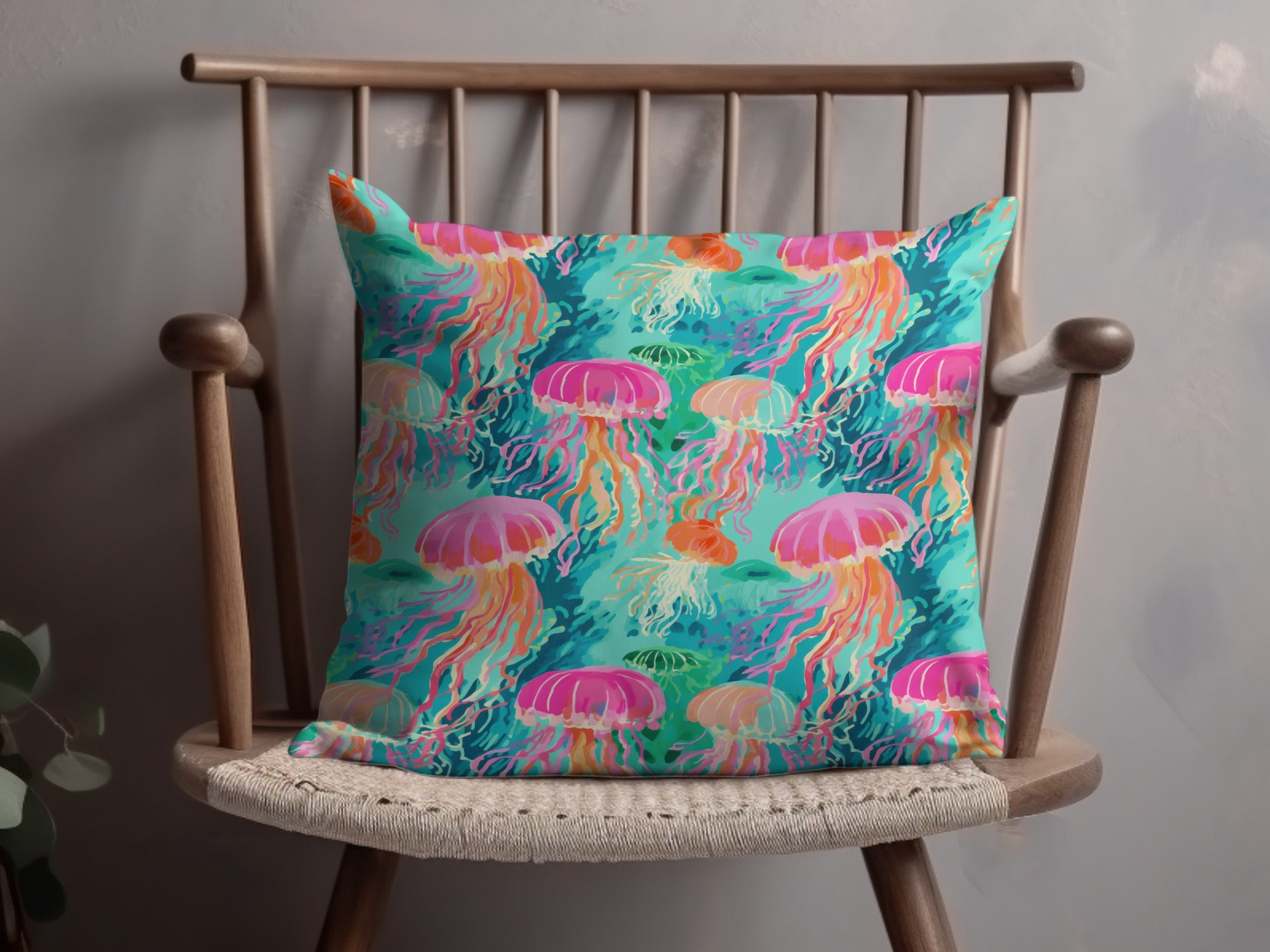 Neon Beachy Waves Seamless Bright Summery Jellyfish Pattern