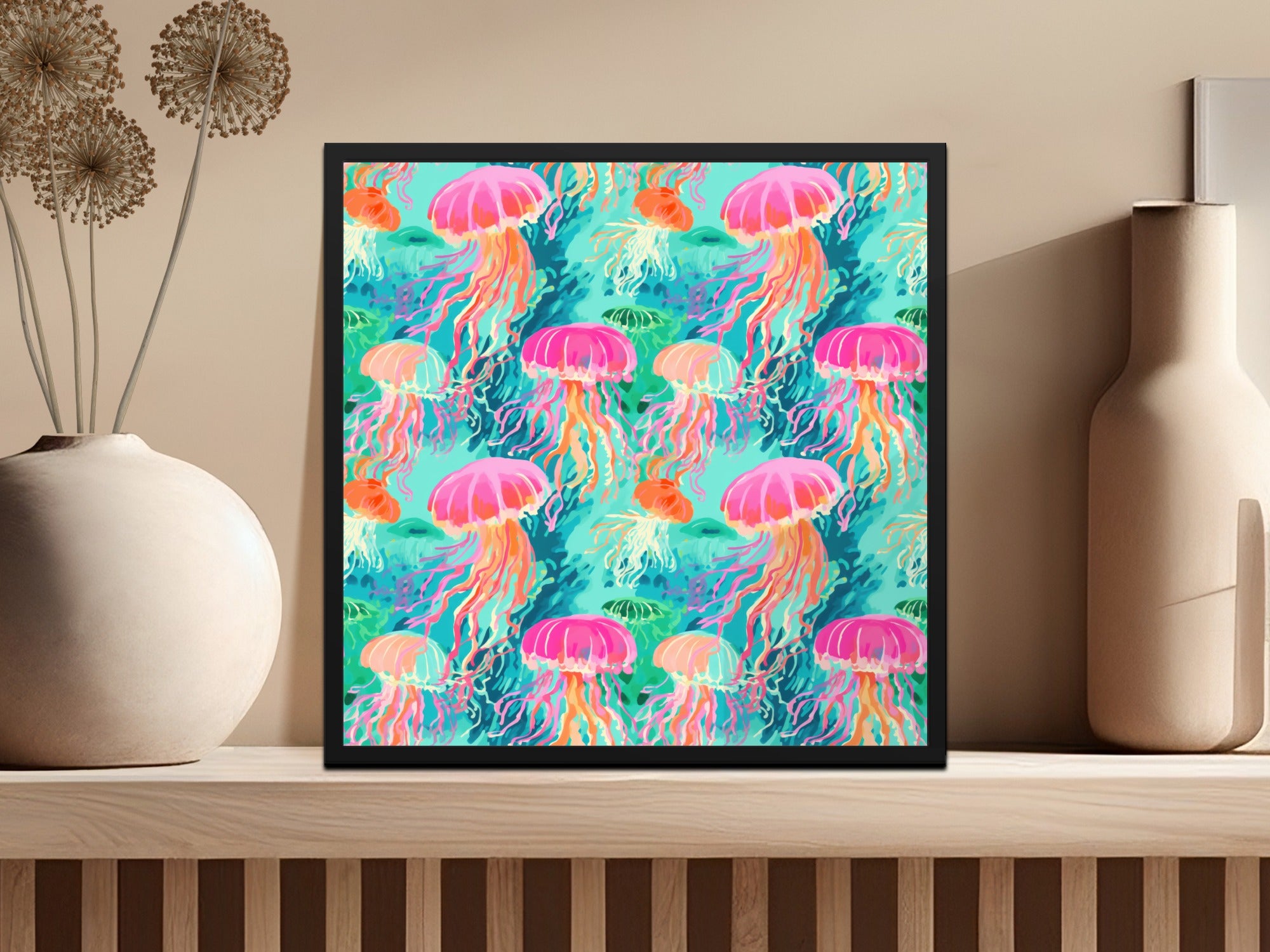 Neon Beachy Waves Seamless Bright Summery Jellyfish Pattern