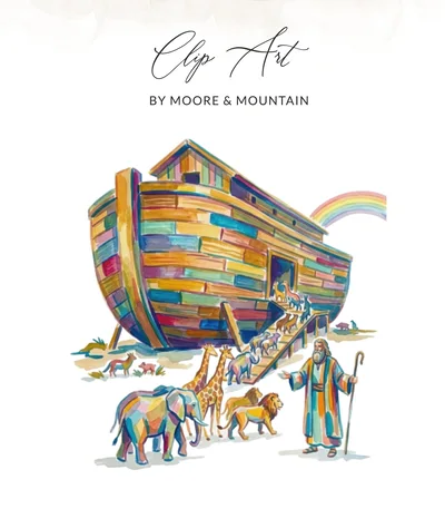 Noah's Ark Digital Print | Colorful Bible Story Wall Art for Christian Nursery Decor | Whimsical Animal Illustration Download