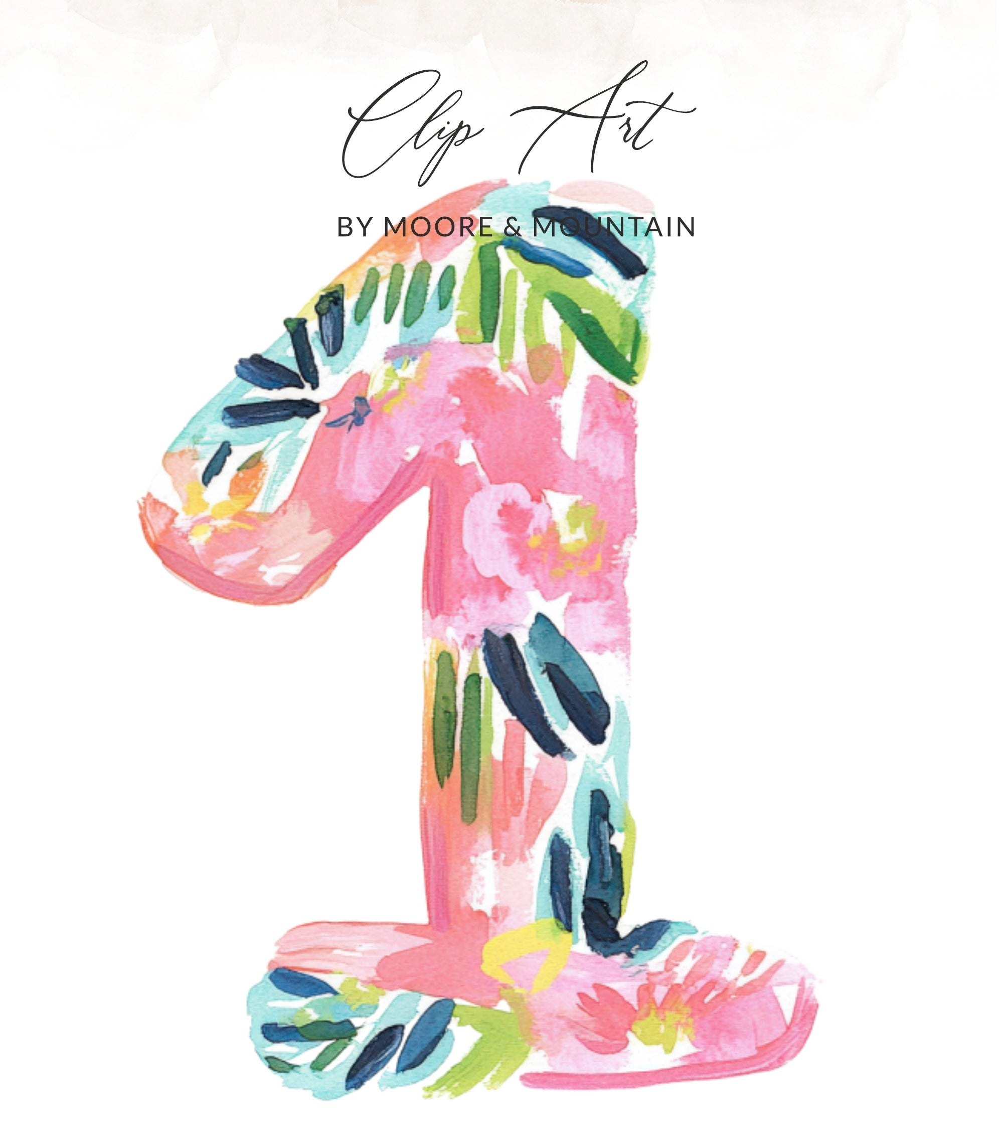Number 1 Colorful Brushstroke SVG | First Birthday Preppy Clip Art Digital File | One Year Baby Celebration PNG Art Print | Milestone Decor