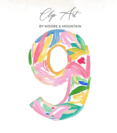 Number 9 SVG, Preppy Clip Art, Abstract Painted Nine Birthday Digital Download, Colorful Brushstroke Number PNG, Party Decor Supply
