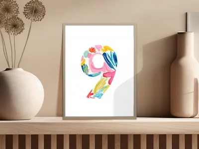 Number 9 SVG, Preppy Clip Art, Colorful Painted Digital Number PNG, Vibrant Watercolor Effect Birthday Art, Crafting Supply, Digital