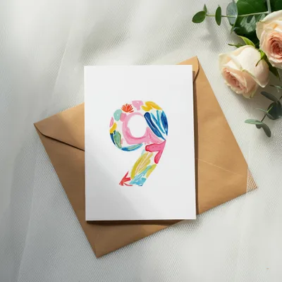 Number 9 SVG, Preppy Clip Art, Colorful Painted Digital Number PNG, Vibrant Watercolor Effect Birthday Art, Crafting Supply, Digital