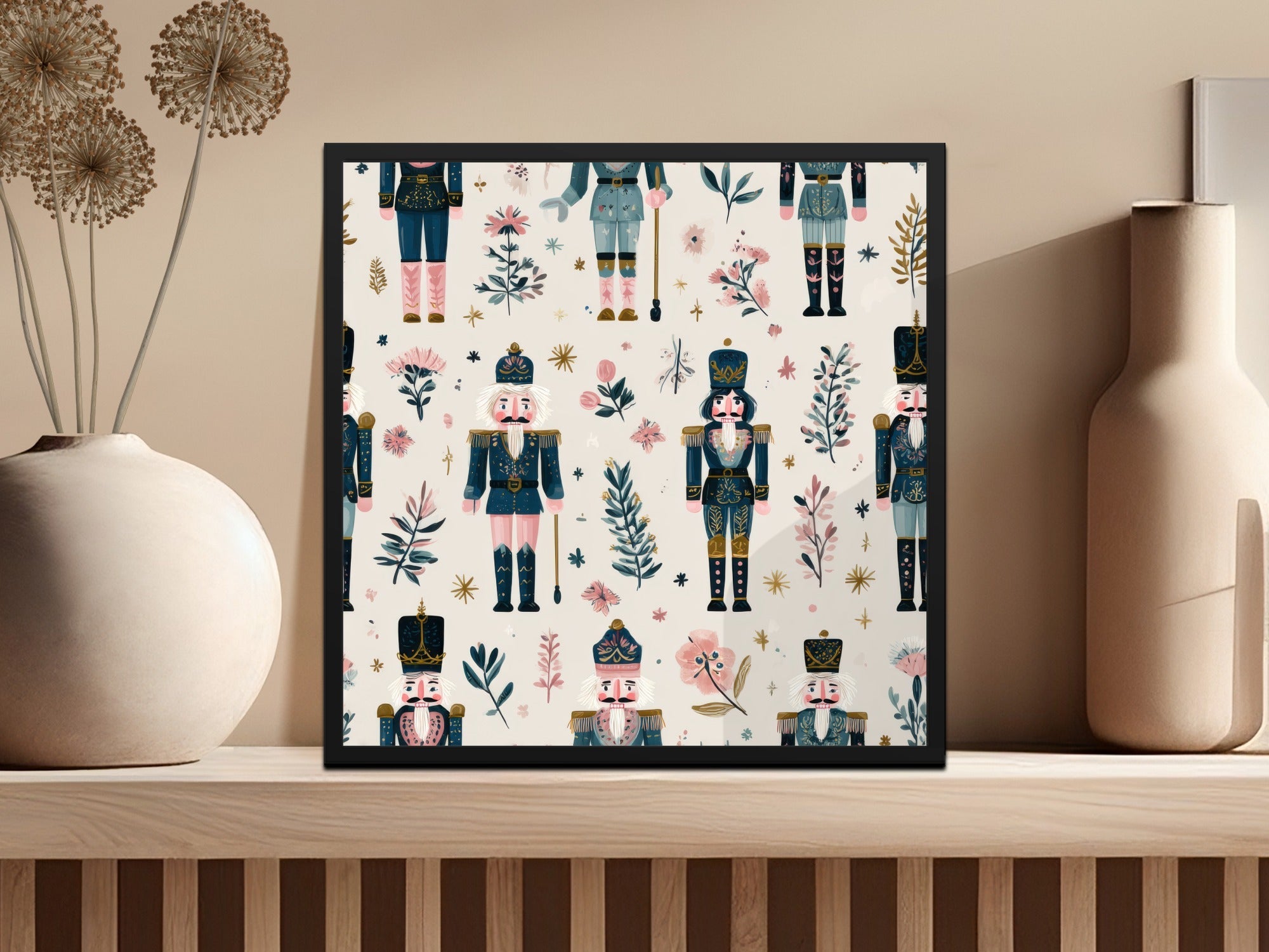 Nutcracker Toy Soldier Floral Festive Design Holiday Digital