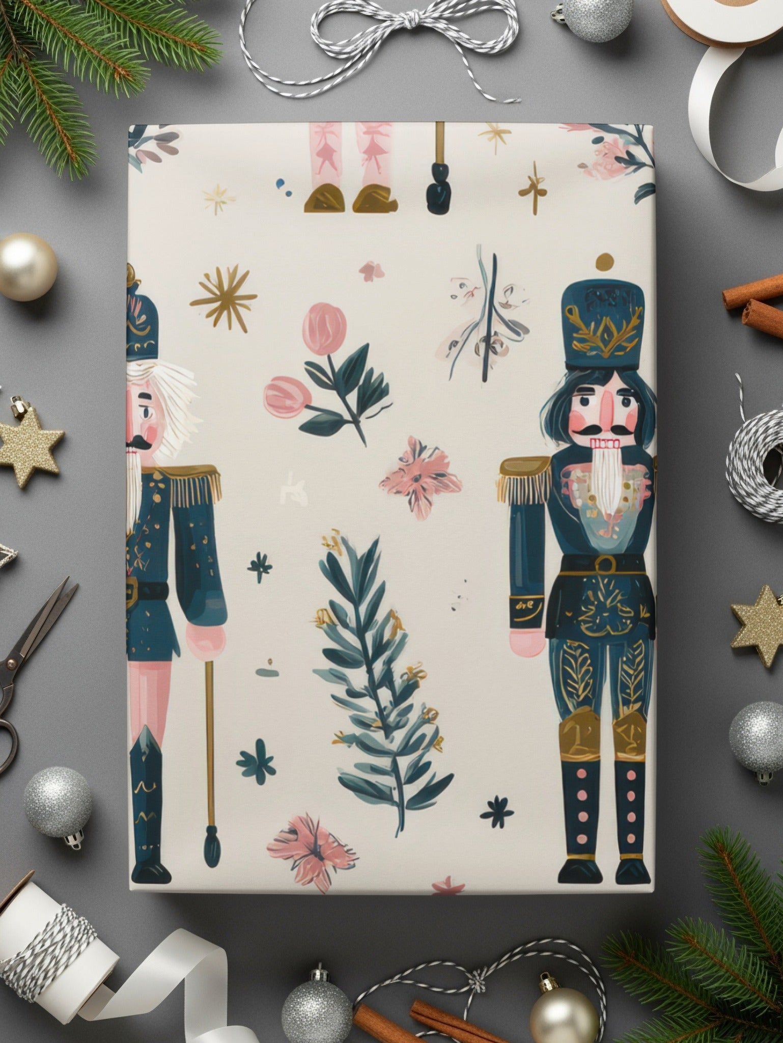 Nutcracker Toy Soldier Floral Festive Design Holiday Digital