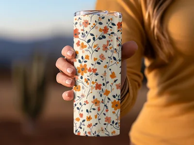 Orange and Cream Ditsy Floral Pattern Repeat Digital