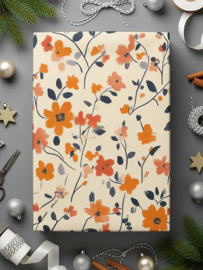 Orange and Cream Ditsy Floral Pattern Repeat Digital