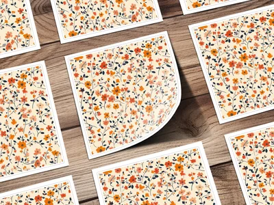 Orange and Cream Ditsy Floral Pattern Repeat Digital