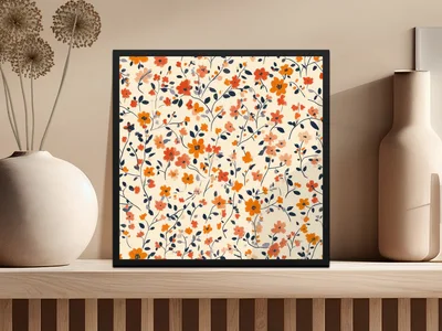Orange and Cream Ditsy Floral Pattern Repeat Digital