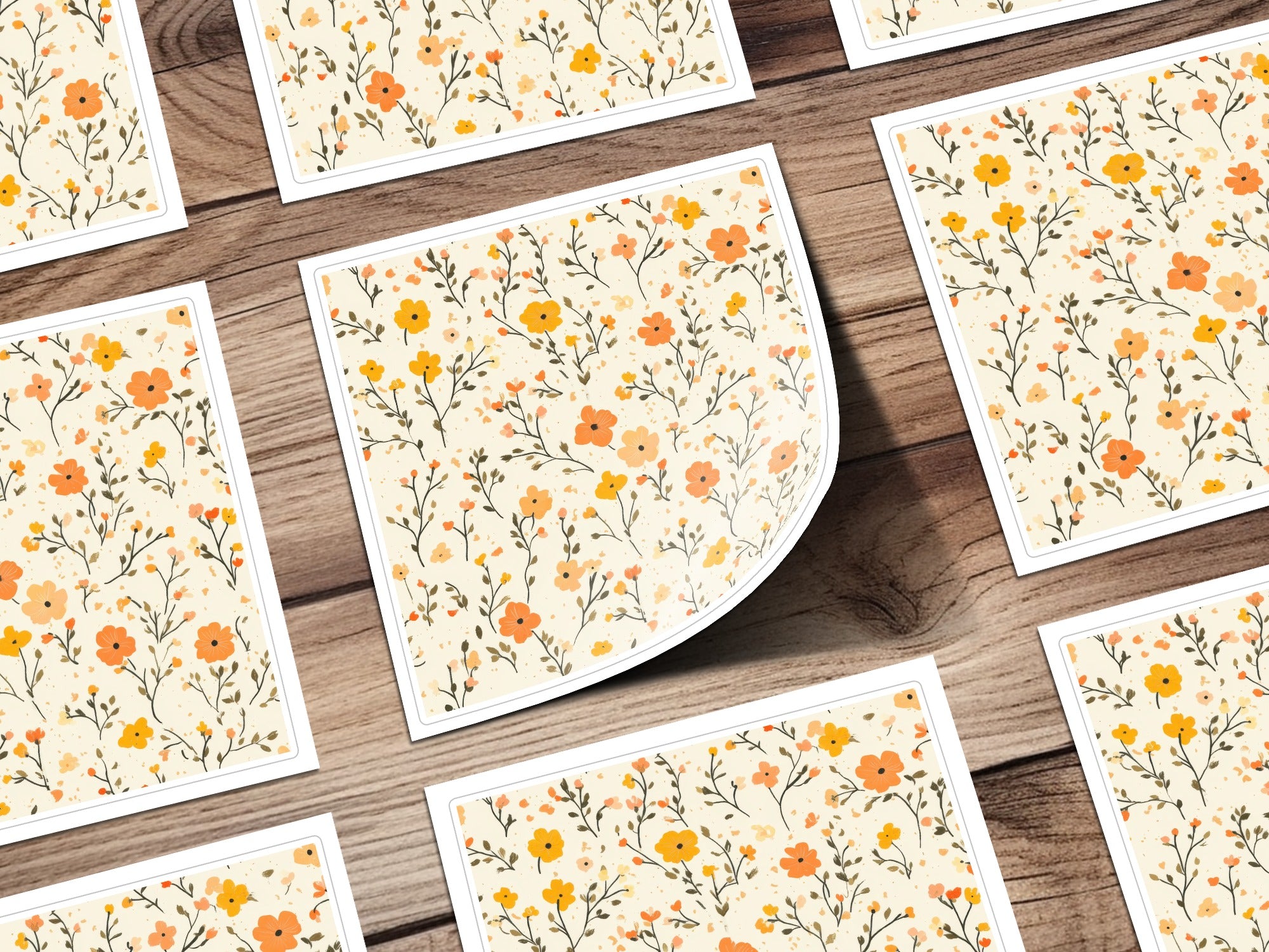Orange and Yellow Ditsy Floral Seamless Pattern Digital