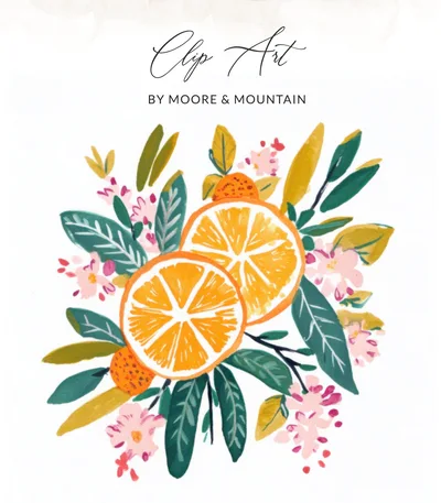 Orange Blossom Bouquet SVG PNG, Watercolor Citrus Clipart, Floral Fruit Illustration, Summer Printable Sticker, Cute Tropical Design