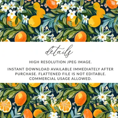 Orange Blossom Digital Paper, Seamless Pattern for Fabric, Floral Scrapbook Paper, Commercial Use Pattern, Digital Print, JPEG Files