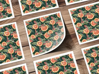 Orange Christmas Digital Paper, Winter Holiday Pattern, Seamless Citrus Print, Evergreen Background, Festive Scrapbook Paper, Printable