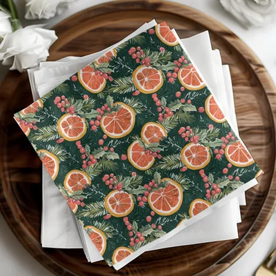 Orange Christmas Digital Paper, Winter Holiday Pattern, Seamless Citrus Print, Evergreen Background, Festive Scrapbook Paper, Printable