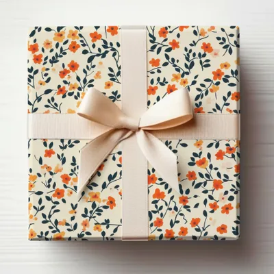 Orange Ditsy Floral Pattern with Dark Stems Digital