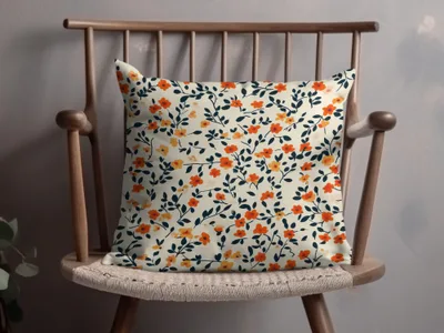 Orange Ditsy Floral Pattern with Dark Stems Digital