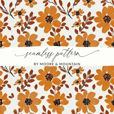 Orange Floral Digital Paper, Flower Pattern Download, Seamless Texture, Autumn Design, Fabric Print, Scrapbook Paper, Fall Print, Digital