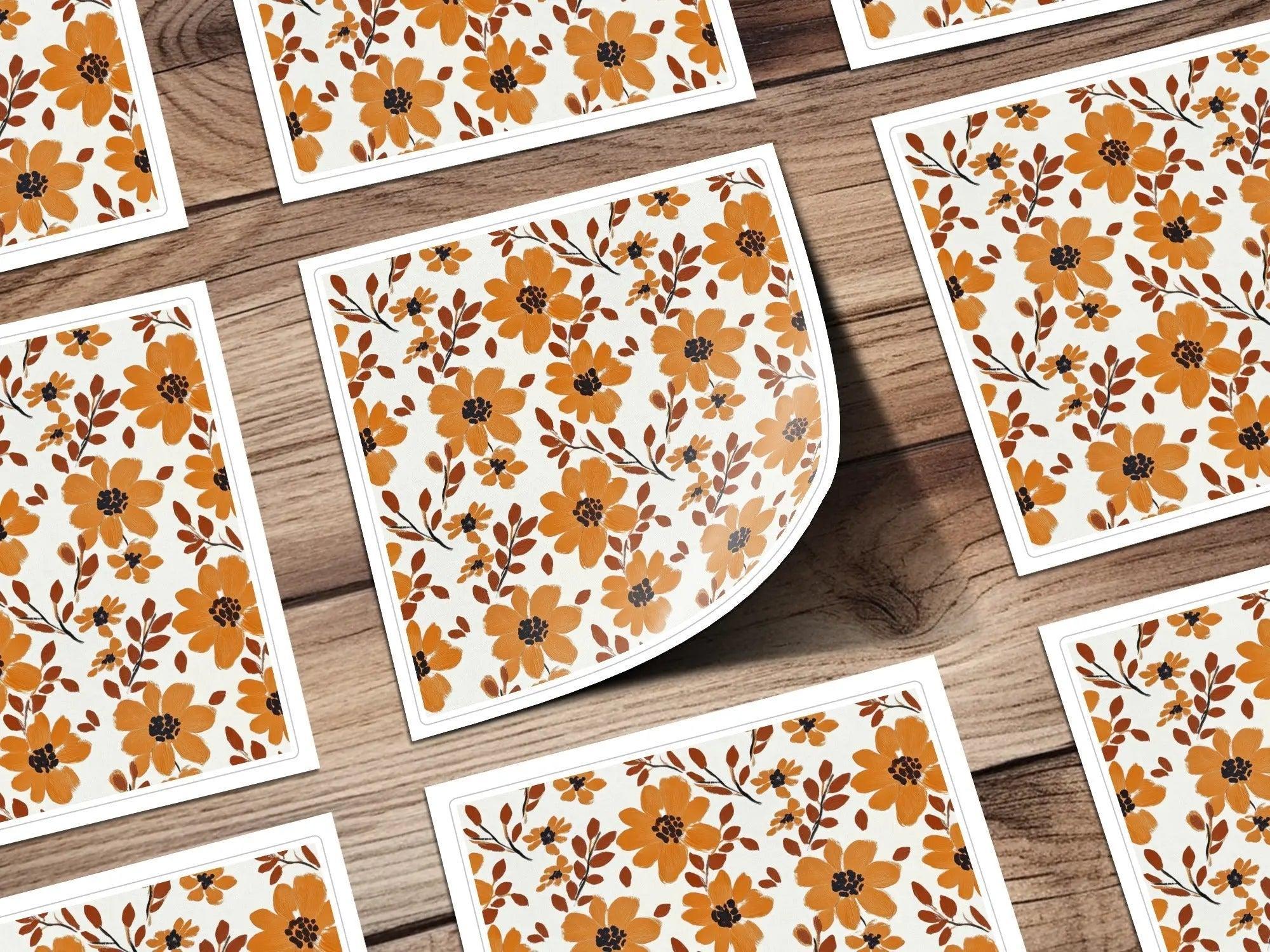 Orange Floral Digital Paper, Flower Pattern Download, Seamless Texture, Autumn Design, Fabric Print, Scrapbook Paper, Fall Print, Digital