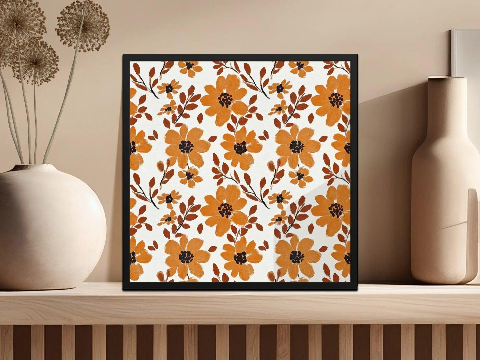 Orange Floral Digital Paper, Flower Pattern Download, Seamless Texture, Autumn Design, Fabric Print, Scrapbook Paper, Fall Print, Digital