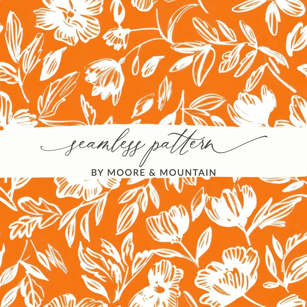 Orange Floral Pattern Digital Paper, Flower Seamless Pattern, Hand Drawn Flower Design, Digital Download for Fabric, Scrapbooking, Prints