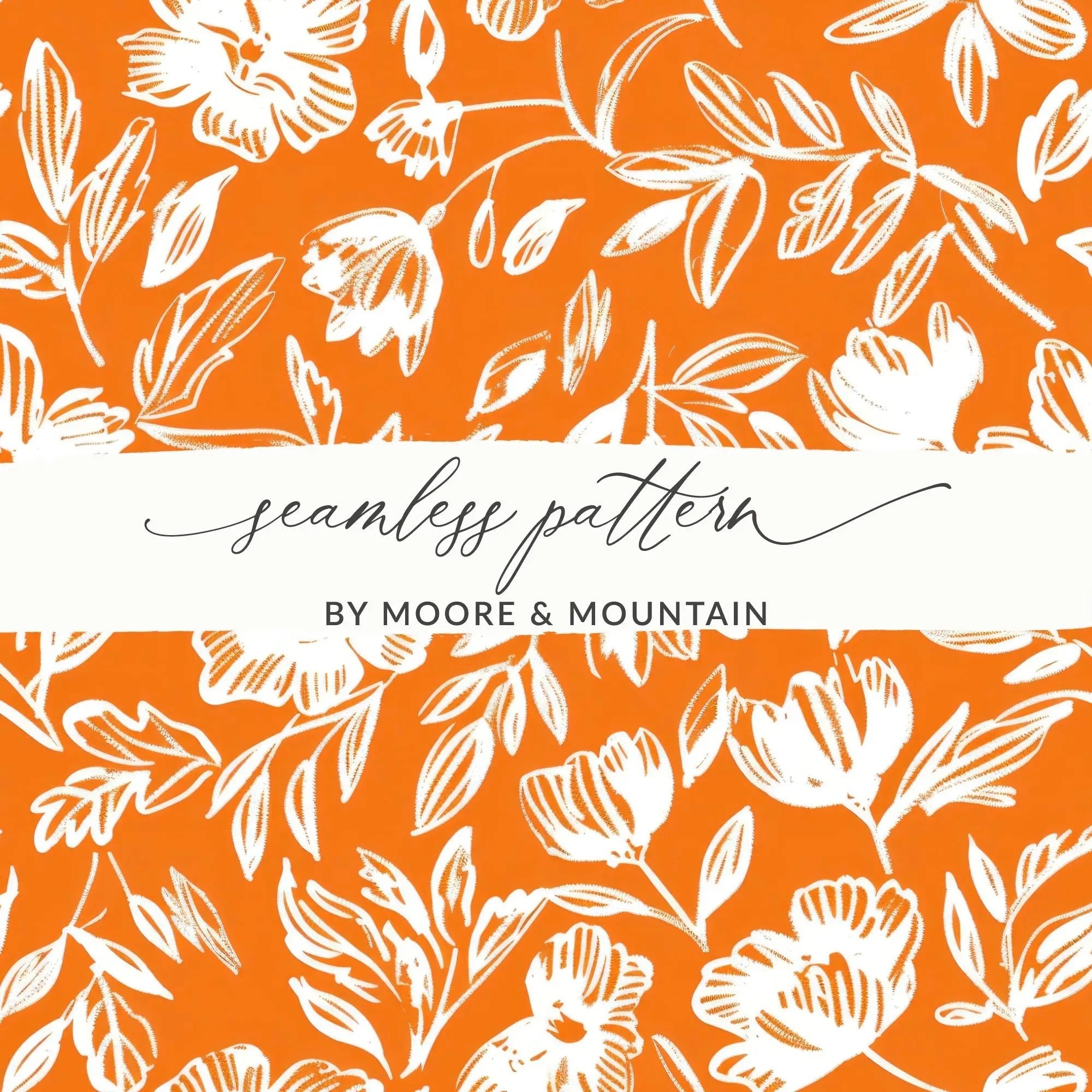 Orange Floral Pattern Digital Paper, Flower Seamless Pattern, Hand Drawn Flower Design, Digital Download for Fabric, Scrapbooking, Prints