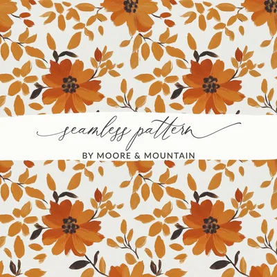 Orange Floral Seamless Digital Pattern, Fall Flower JPEG Files, Commercial Use Fabric Design, 12x12 Digital Paper, Autumn Printable Art