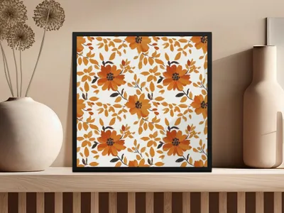 Orange Floral Seamless Digital Pattern, Fall Flower JPEG Files, Commercial Use Fabric Design, 12x12 Digital Paper, Autumn Printable Art