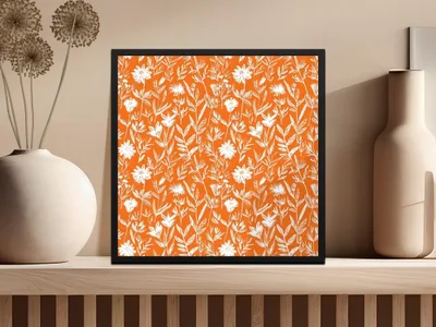 Orange Floral Seamless Pattern, Digital Paper, Flower Pattern, Repeating Design, Botanical Illustration, Spring Pattern, JPEG Files