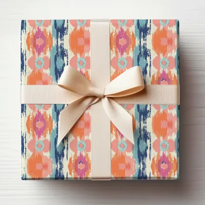 Orange Pink Ikat Digital Paper, Boho Tribal Pattern, Abstract Ethnic Repeat, Turquoise, Navy Blue, Seamless Digital File, Trendy Wallpaper