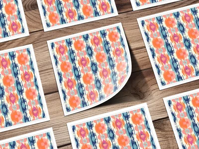 Orange Pink Ikat Digital Paper, Boho Tribal Pattern, Abstract Ethnic Repeat, Turquoise, Navy Blue, Seamless Digital File, Trendy Wallpaper