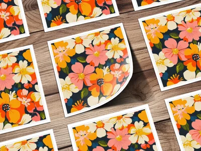 Orange Preppy Digital Paper, Groovy Floral Background, Seamless Retro Flowers, Floral Pattern, 60s Style, Trendy Print, Scrapbook Paper