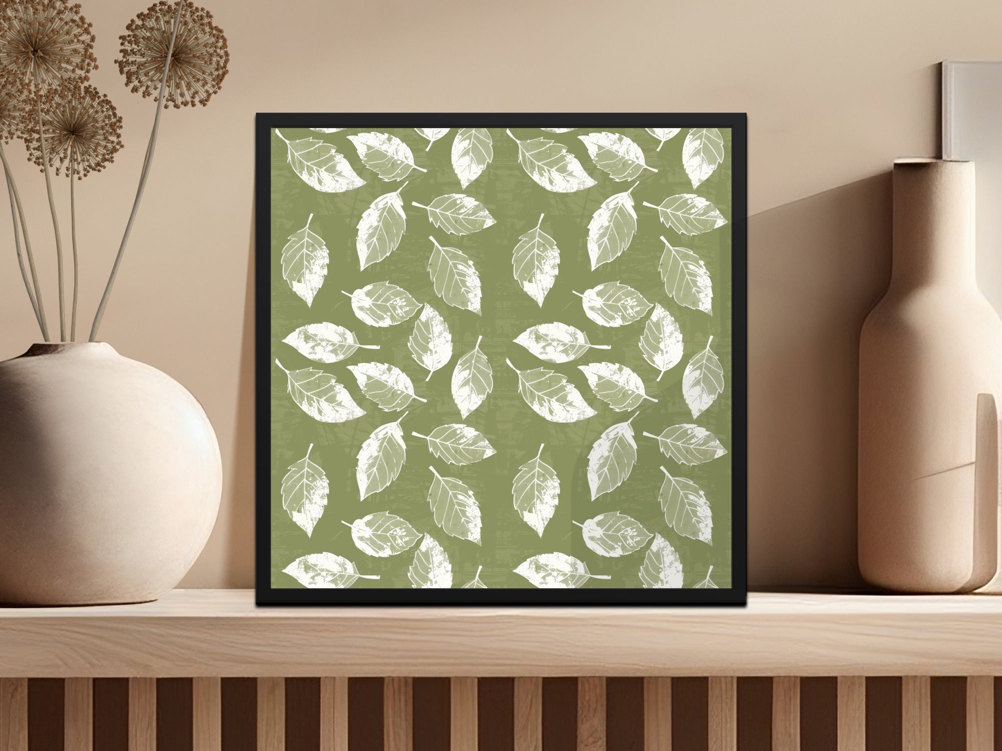 Organic Leaf Motif Tonal Green Abstract Print Seamless