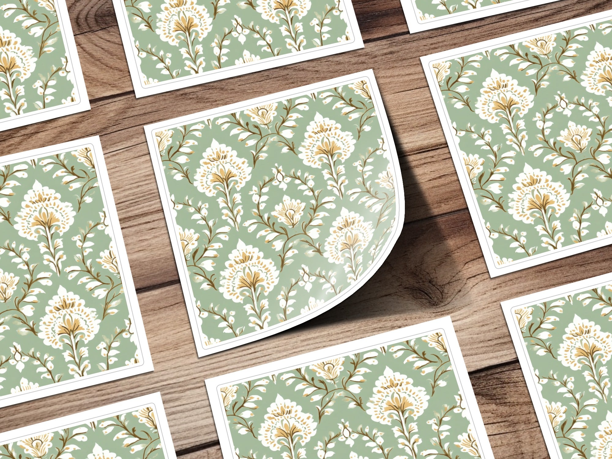 Ornate Floral Repeat Pattern Pale Green Background Indian Motif Geometric
