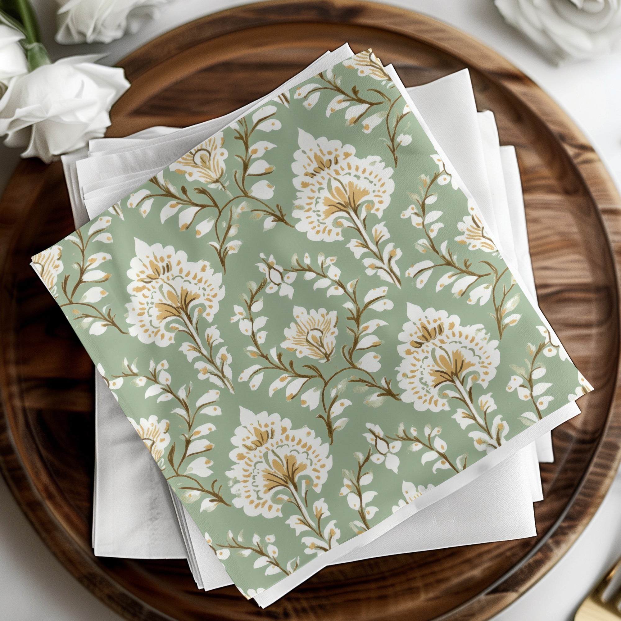 Ornate Floral Repeat Pattern Pale Green Background Indian Motif Geometric