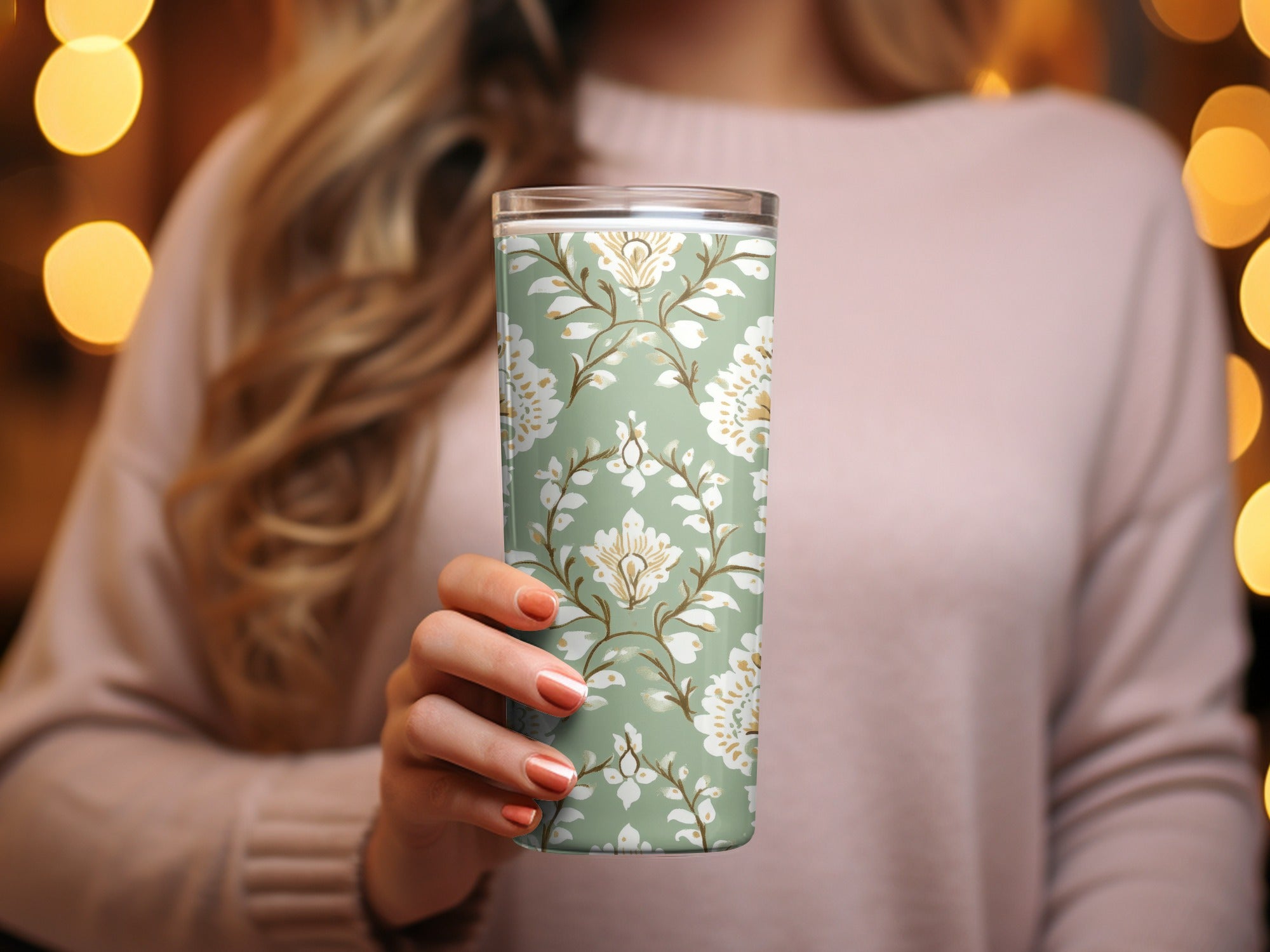 Ornate Floral Repeat Pattern Pale Green Background Indian Motif Geometric