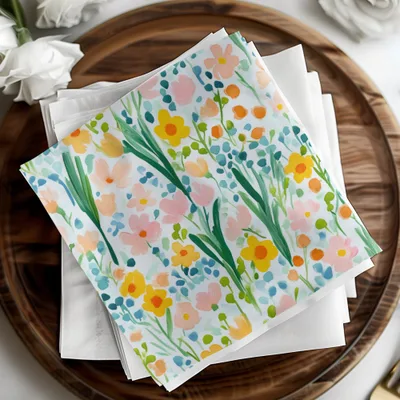 Painted Acrylic Spring Flower Pattern, Yellow Daisies, Blush and Sage Green Floral Design, Seamless Flower Field, Digital Download
