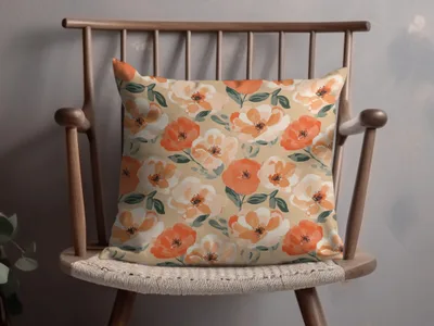 Painted Floral Pattern Peach and Orange Flowers Digital