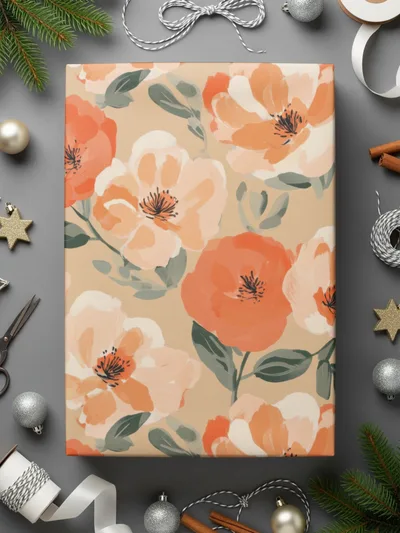 Painted Floral Pattern Peach and Orange Flowers Digital
