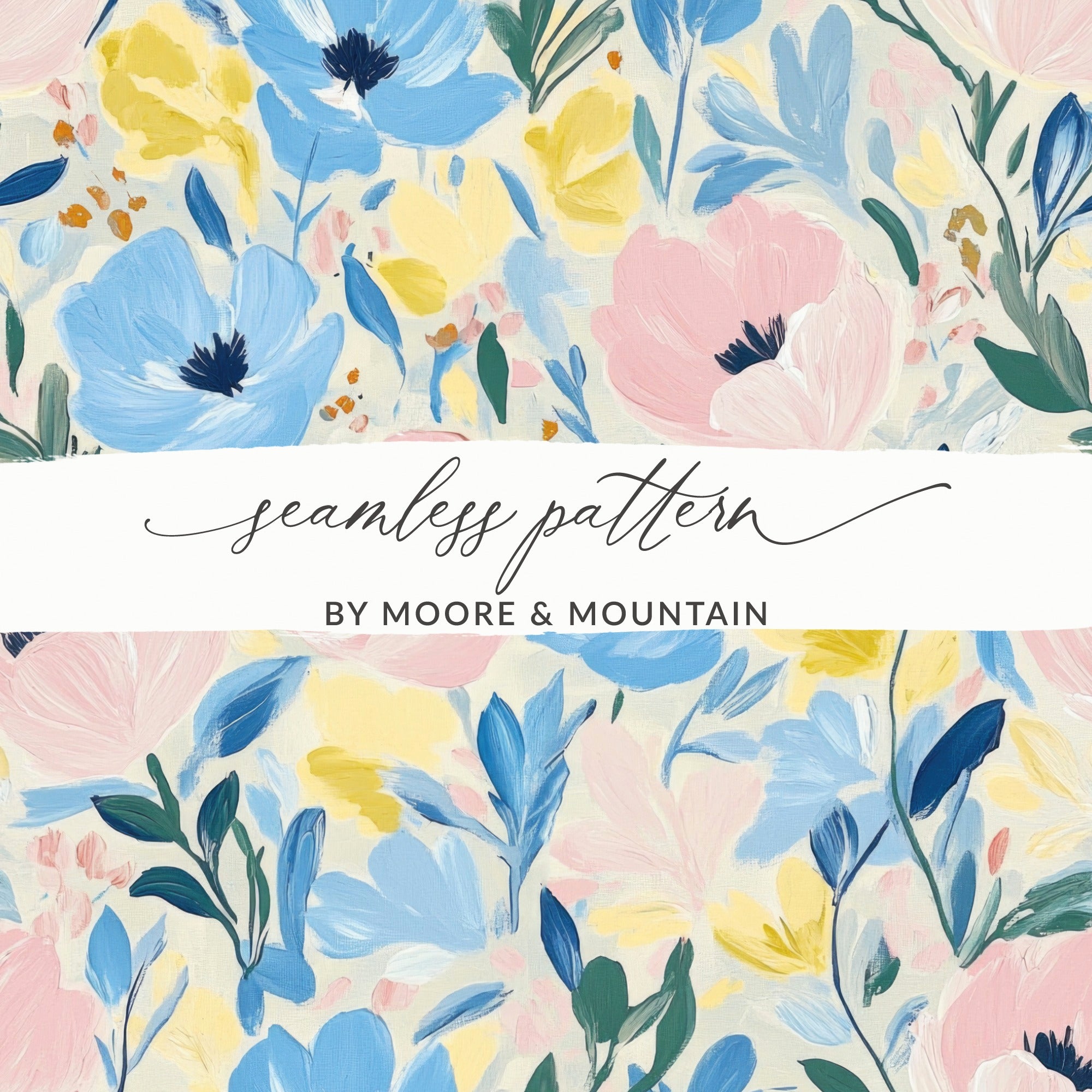 Painted Flowers on Cream Seamless Grandmillenial Digital