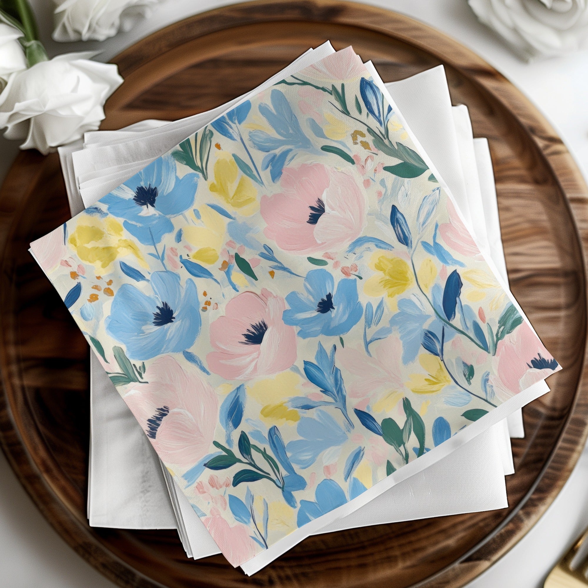 Painted Flowers on Cream Seamless Grandmillenial Digital