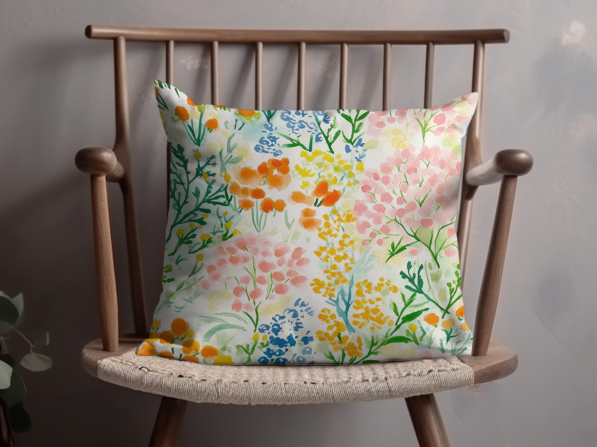 Painted Gouache Spring Florals, Blush, Yellow, Light Blue, Scattered Spring Wildflowers, Floral Pattern, Digital Download