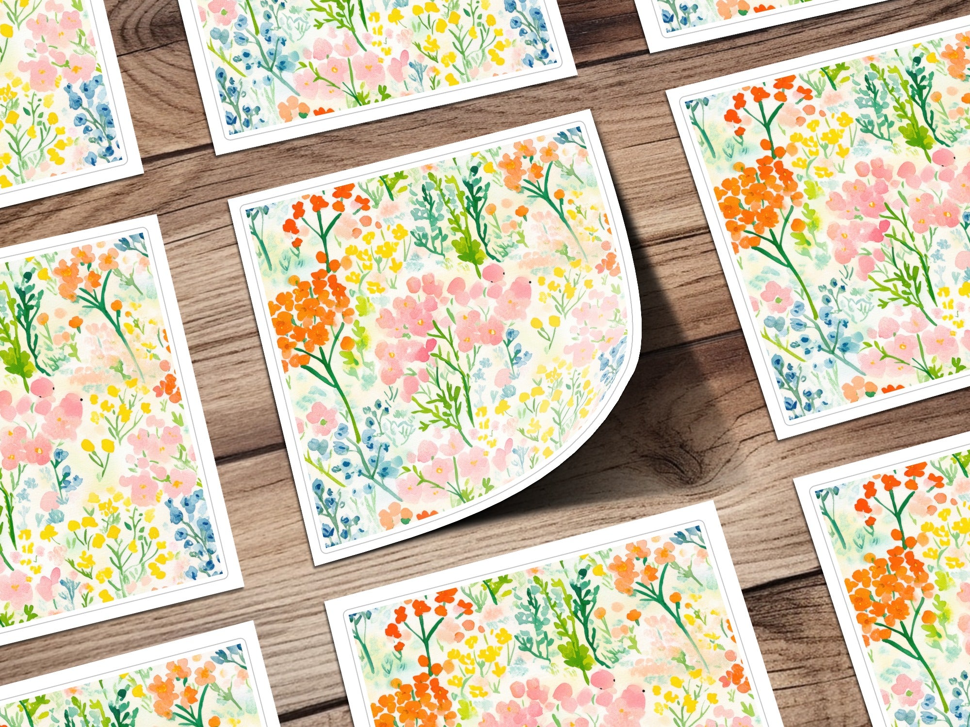 Painted Gouache Spring Florals, Pastel Flower Field, Seamless Flower Digital Image, Daffodil Digital Print, Yellow Pink Orange Blue, DIY