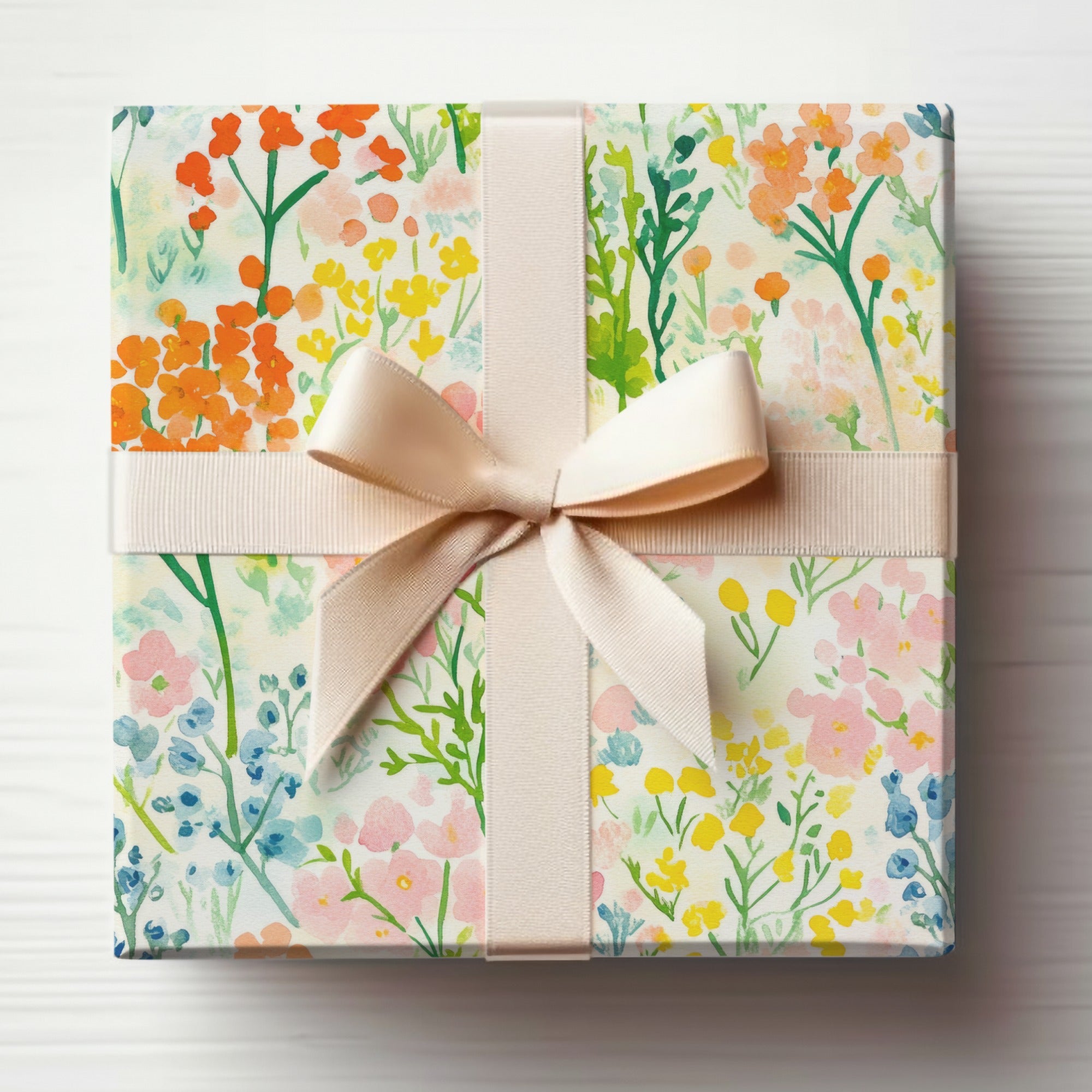 Painted Gouache Spring Florals, Pastel Flower Field, Seamless Flower Digital Image, Daffodil Digital Print, Yellow Pink Orange Blue, DIY