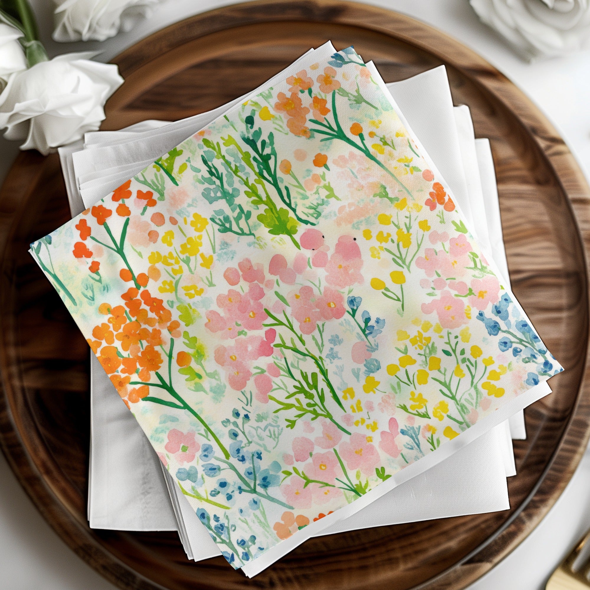 Painted Gouache Spring Florals, Pastel Flower Field, Seamless Flower Digital Image, Daffodil Digital Print, Yellow Pink Orange Blue, DIY