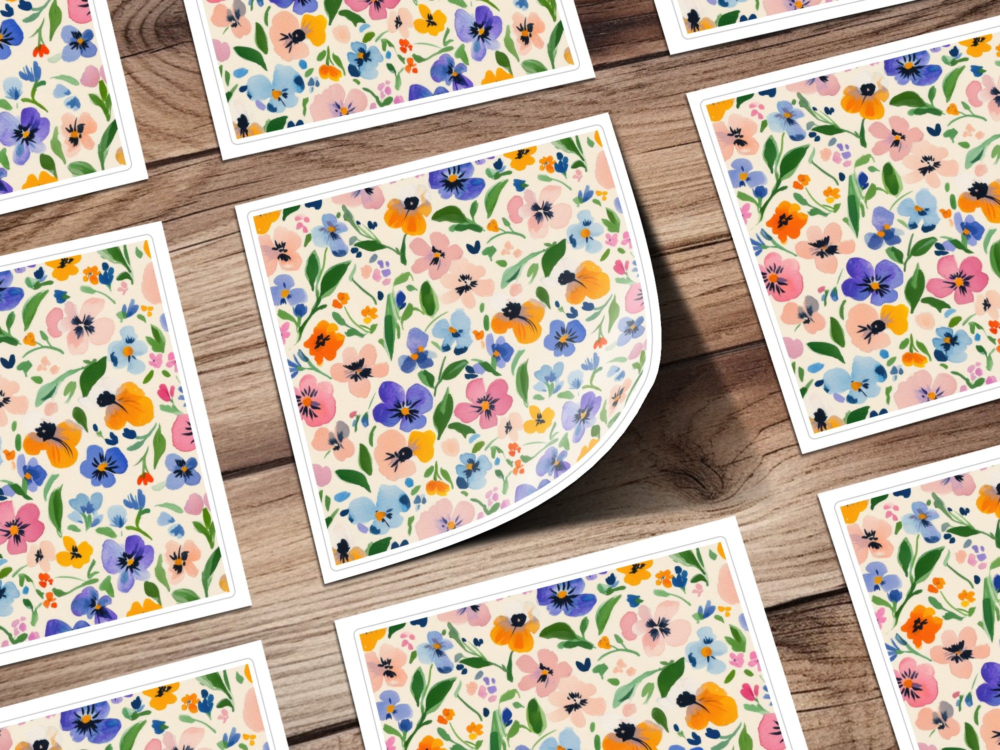 Painted Gouache Spring Florals, Seamless Flower Field, Light Purple Pansies, Blush Pink, Yellow Flowers, Digital Paper, Fabric Design